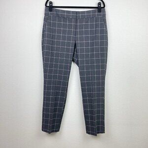 Loft Women's 12 Julie Pants Charcoal Grey Pink Windowpane Grid Career Mid-Rise